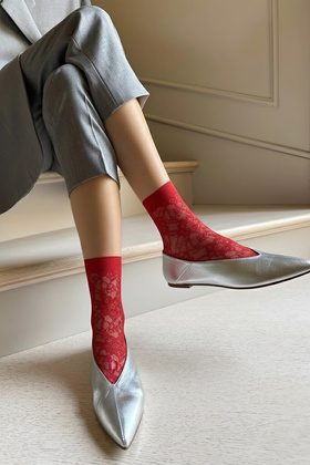 Skarpetki Veneziana Rosa Stile Ażur rosso