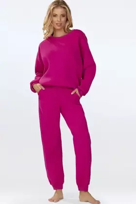 Luźny komplet damski/dres ocieplany REHEMA, fuksja