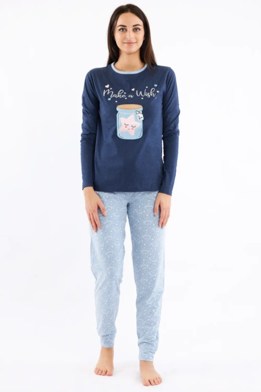 Miękka długa damska piżama Lela, granatowa