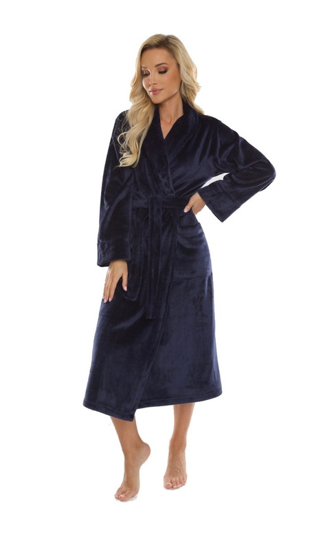 Szlafrok De Lafense 628 Abigail długi kołnierz damski granatowy