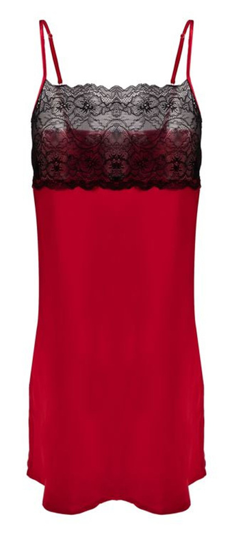 Koszulka z satyny z koronkowym przodem DIANA, czerwień