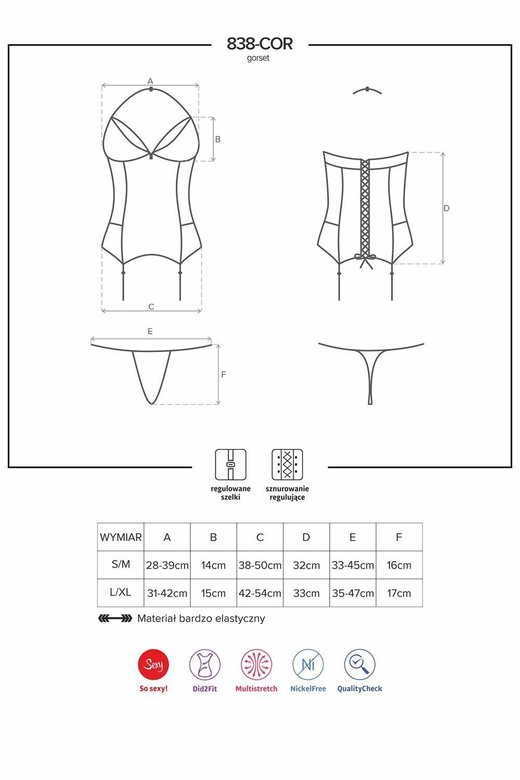 Obsessive 838-COR-3 (kolor: czerwony, typ: gorset)