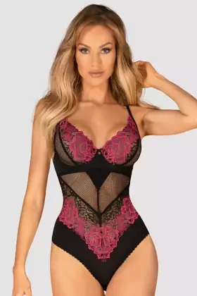 Modne, koronkowe body z tiulem ROSENTY TEDDY, czarne