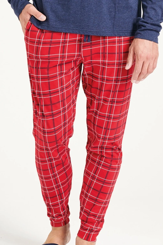 Męska świąteczna piżama ze spodniami w kratę GIOEW, granatowa