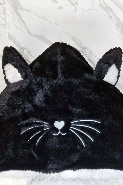 Ciepły miękki szlafrok soft z uszkami kaptur BRUNA, czerń