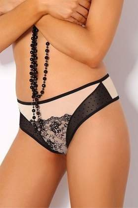 IMI Stringi z haftem i tiulem, czarny-ecru