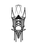 Gorset Obsessive Dominna Cuoless Corset & Crotchless Thong S-3XL czarny