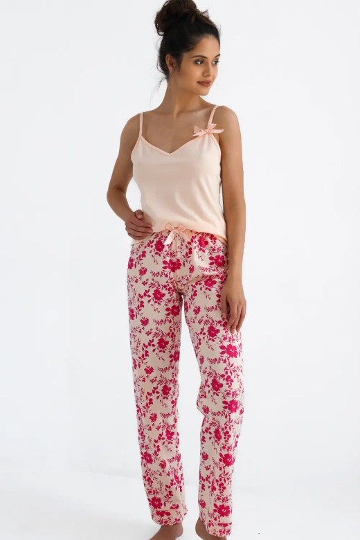 Bawełniana piżama ISABELLA z bawełny w kwiaty, morelowa