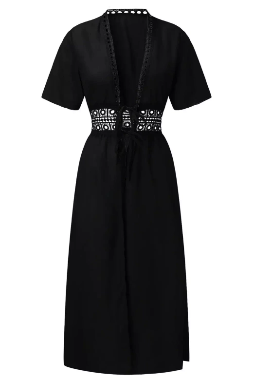 Sukienka plażowa-tunika długa boho KRETA, czarna