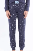 Miękka piżama damska z metalicznym napisem i kokardką DENISA, granatowa