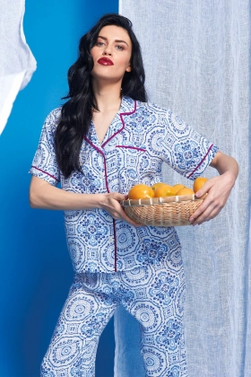 Koszulowa piżama z krótkim rękawem i długimi spodniami Atrani, 100% wiskoza (róż)