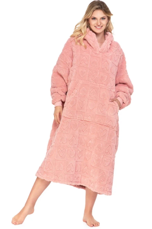 Ciepła kocobluza z kapturem w serca PDD5600-009, róż