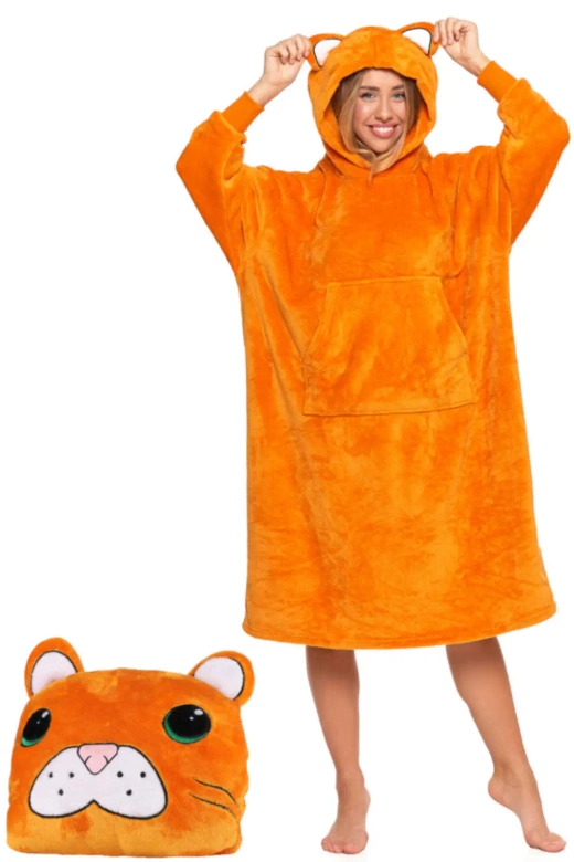 Ciepła kocobluza/poduszka 2w1 Tygrys PDD5600-007, pomarańcz