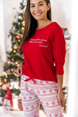 Świąteczna długa piżama TELL ME, czerwony