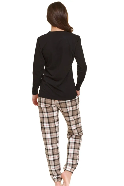 Bawełniana piżama damska długa w kratę PM.5202, czarna