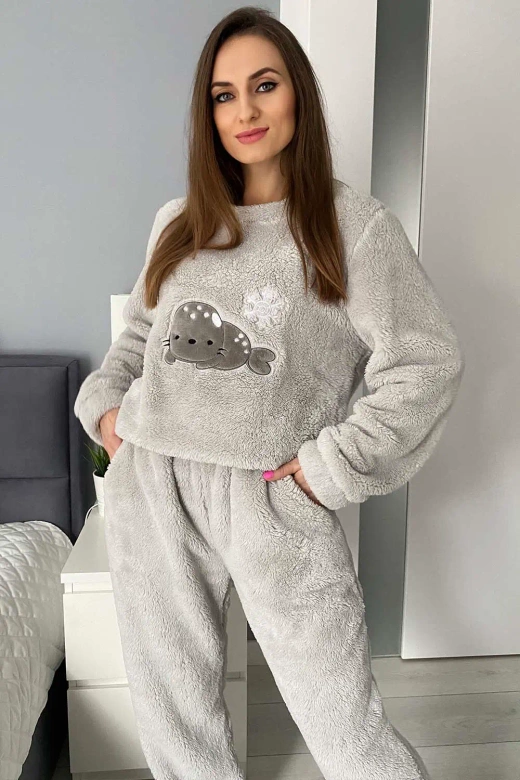 Ciepła miękka damska piżama z polaru soft FOKA, szara