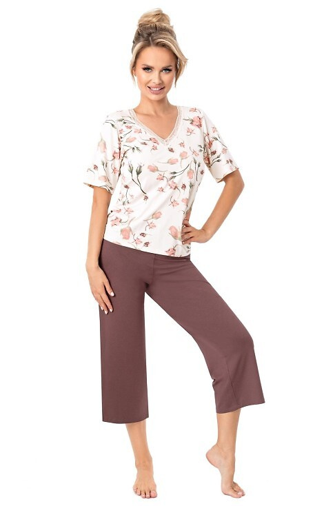 Piżama Donna Amaris 3/4 kr/r S-2XL ecru-brązowy