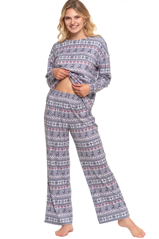 Ciepła piżama damska w norweski wzór 4200-005, szara