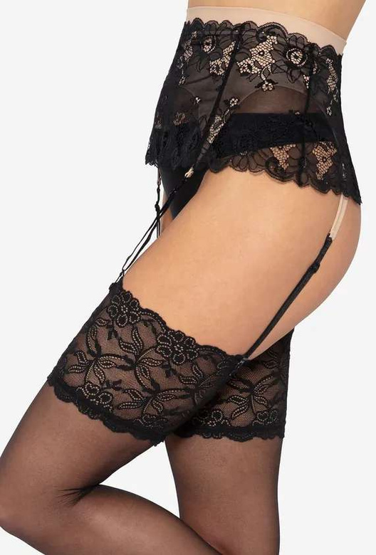 VENUS Pończochy do pasa z koronką, czerń