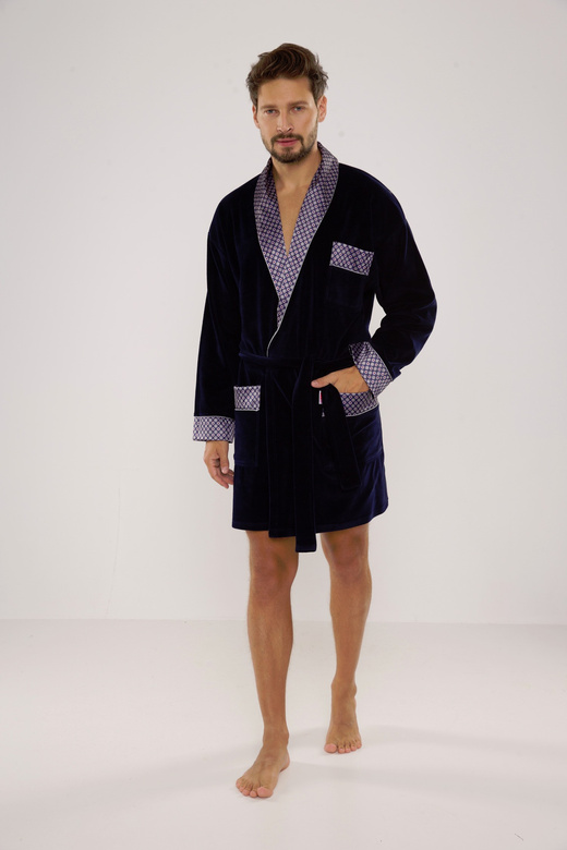 Szlafrok De Lafense 772 Bonjur krótki M-2XL męski granatowy