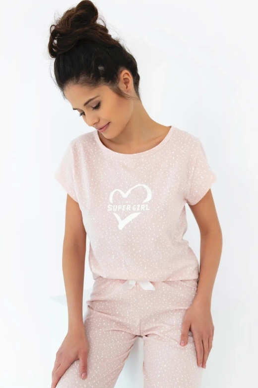 Długa piżama damska z bawełny Only Love, różowa