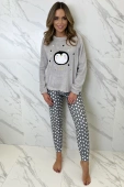 Ciepła piżama damska z pingwinem ADELIE, szary jasny