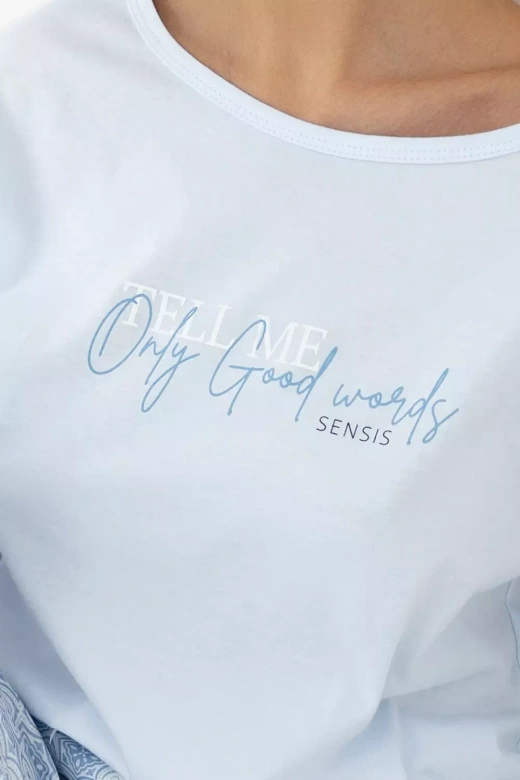 Długa piżama damska 100% bawełna Marina, niebieska