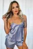 Komplet: satynowa koszulka + szorty KAREN, błękit