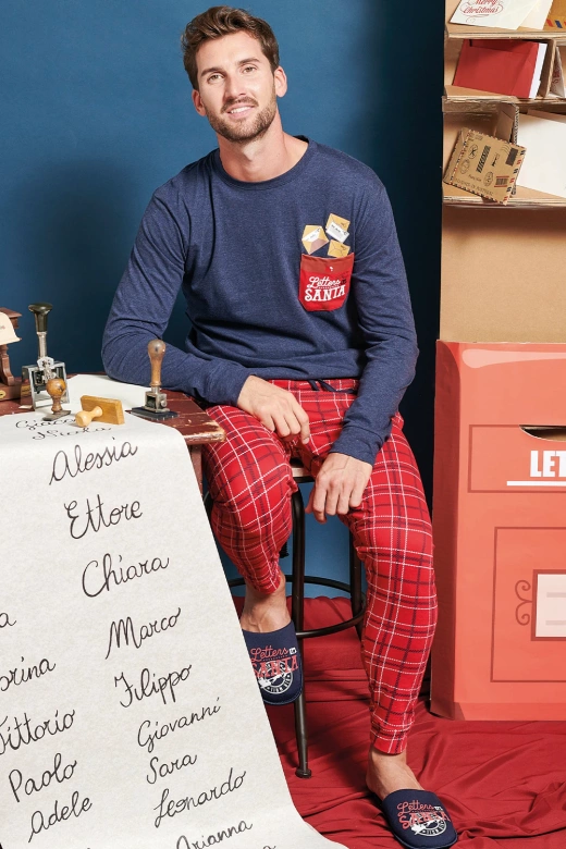 Męska świąteczna piżama ze spodniami w kratę GIOEW, granatowa