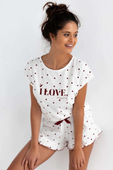 Piżama damska krótka bawełna w serca VALENTINA, biały