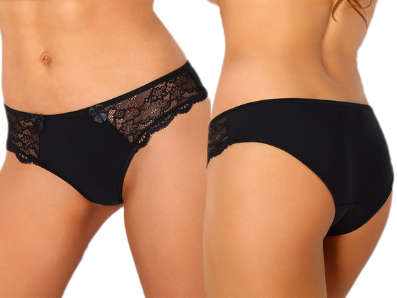 VESTA Figi z koronki z kokardkami, czerń