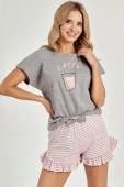 Piżama damska krótka bawełniana z kawą Frankie 3126, szara