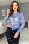 Bawełniana Długa Piżama Damska GIRLY w gwiazdy, niebieska