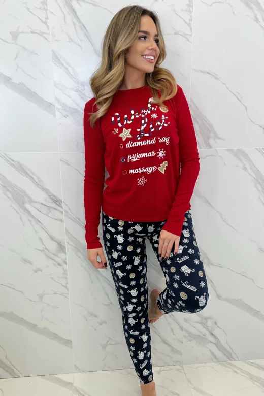 Bawełniana piżama damska Natalie z gwiazdkami, czerwień