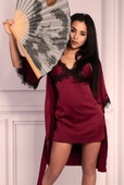 ARESMINA Peniuar - szlafrok z koronką, bordowy