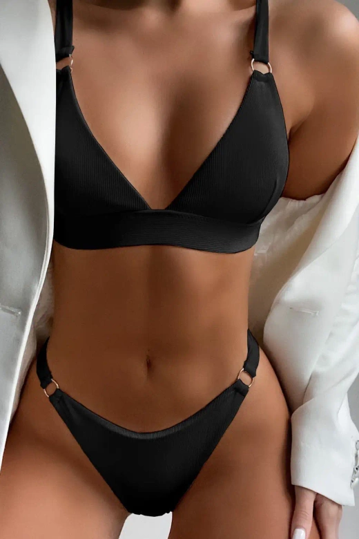 Strój kąpielowy usztywniane bikini w prążek RODOS, czarń