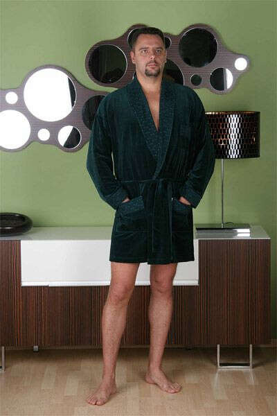 Szlafrok De Lafense 711 Welur M-2XL męski granatowy