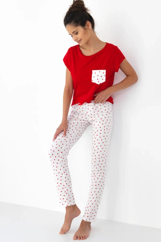 Długa piżama damska 100% bawełna Adelaide, czerwona