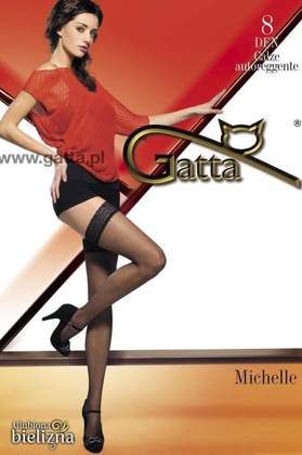 MICHELLE 04 Pończochy samonośne z koronką 8den, czerń