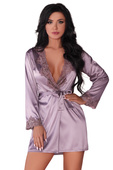 KOMPLET 3 części: satynowy szlafrok+ koszulka+ stringi JACQUELIN violet