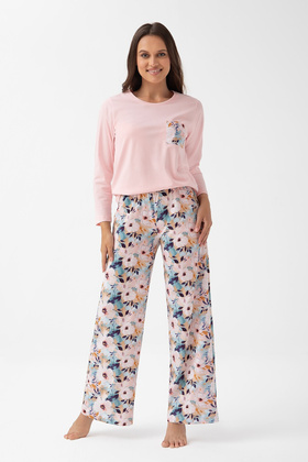 Piżama Luna 348 dł/r M-2XL Z25/26 damska różowy-kwiaty