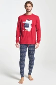 Męska świąteczna piżama z zimowym nadrukiem ALBANO, czerwona