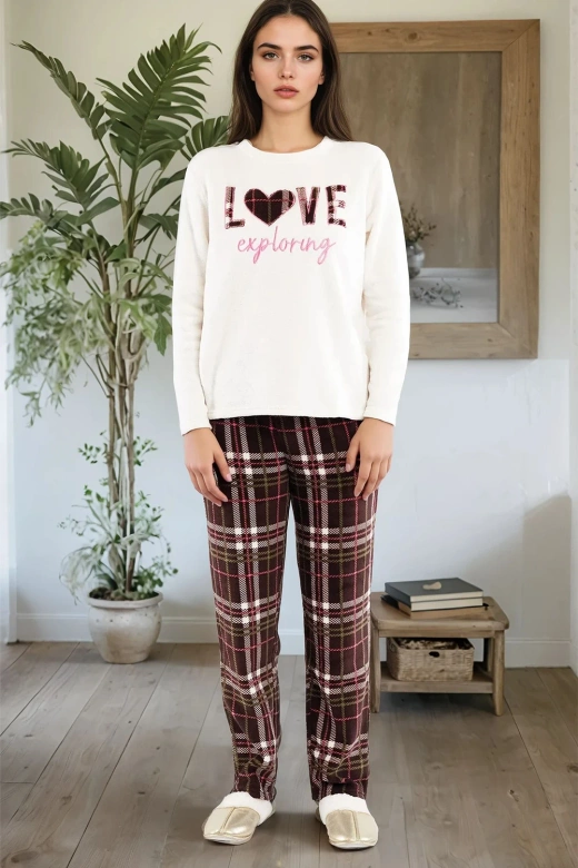 Ciepła polarowa piżama damska z napisem LILIANA, biała