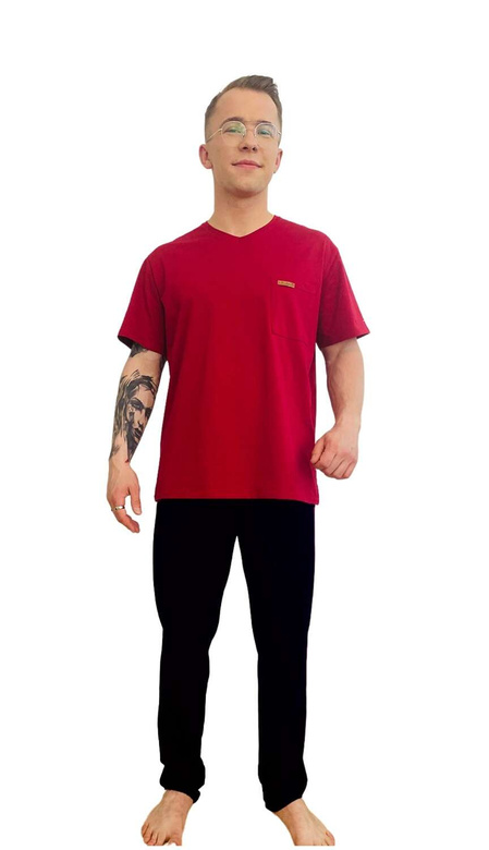 Piżama De Lafense 624 Kevin kr/r S-2XL granatowy-bordowy