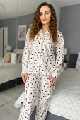 Urocza zapinana miękka piżama damska Saba, ecru