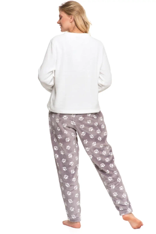 Ciepła piżama damska z kotkiem PDD4600-013, ecru