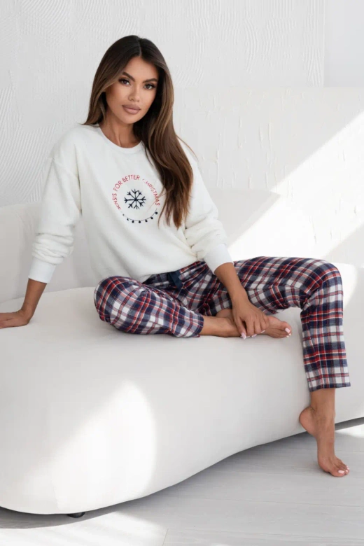 Puszysta ciepła piżama damska dres BETTER pluszowa SOFT, ecru