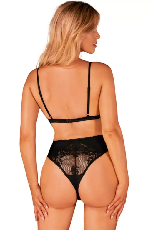 Seksowne body MADERRIS z siateczki i koronki, czarń
