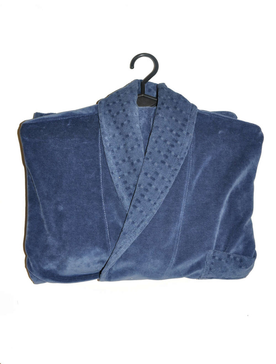 Szlafrok De Lafense 712 Welur długi M-2XL męski granatowy