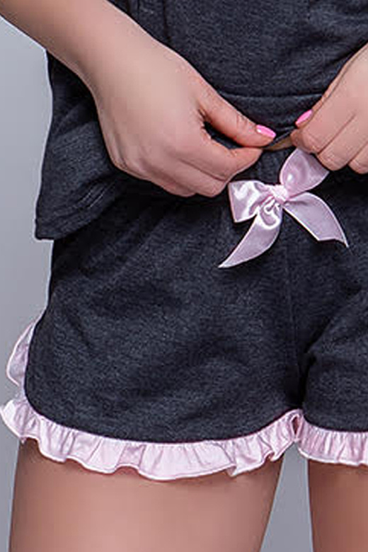 Krótka bawełniana piżamka z kokardką NADIA, grafit